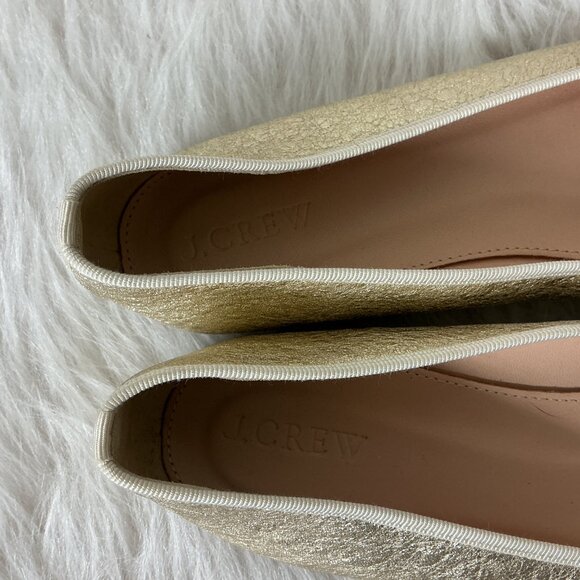 J. Crew Gemma Point Cap Toe Metallic Gold Ivory Leather Flats 8.5 - Picture 3 of 7